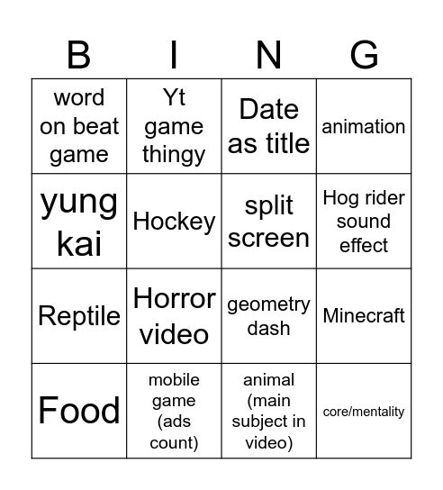 Untitled Bingo Card