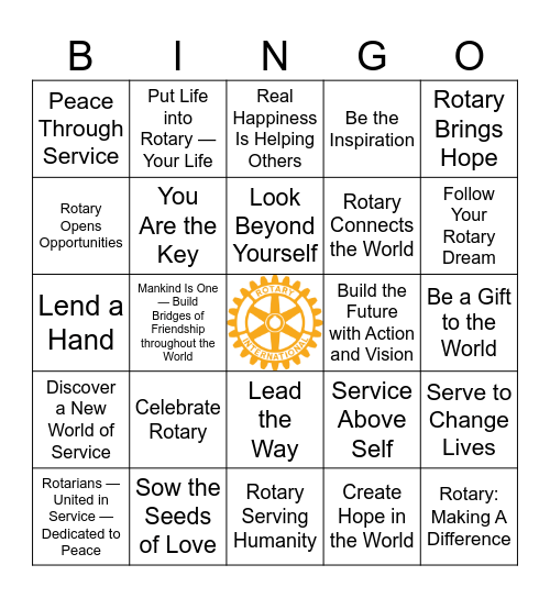 Rotary Themes Through The Years Bingo Card