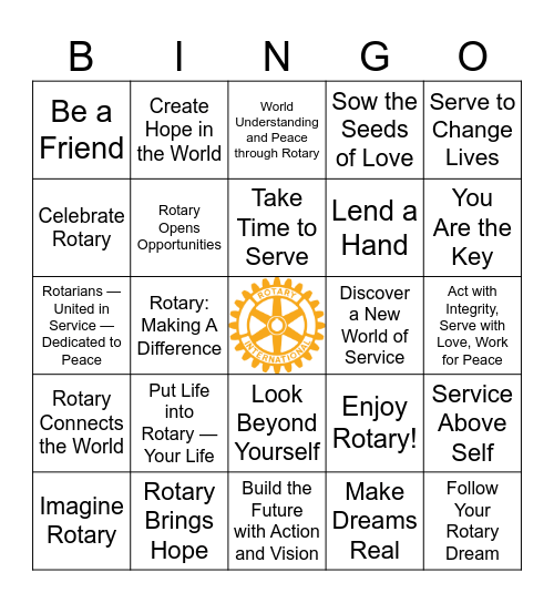Rotary Themes Through The Years Bingo Card