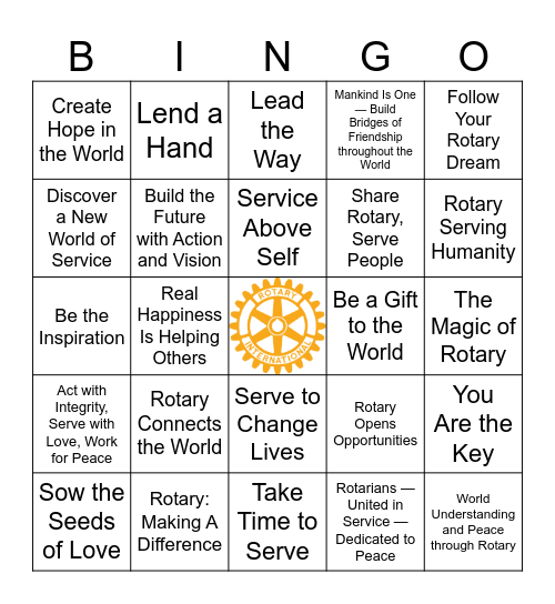 Rotary Themes Through The Years Bingo Card