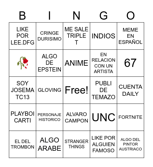 Bingo Insta Bingo Card