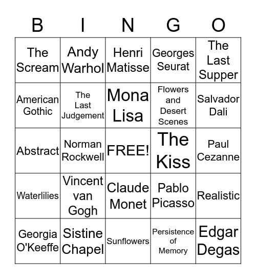 A R T  Bingo Card