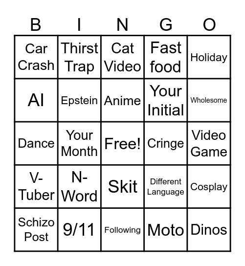 Instagram Bingo Card