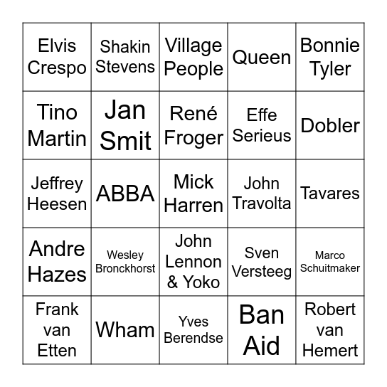 Muziek Bingo Card