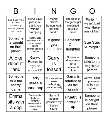 Porter/Skinner Xmas Bingo Card