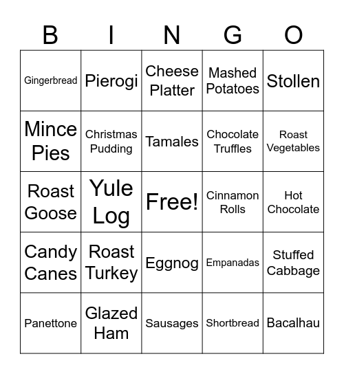 CHRISTMAS FOOD Bingo Card