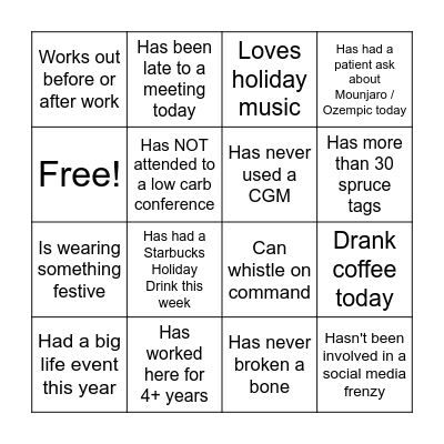 Toward Health Holiday Party Bingo Card