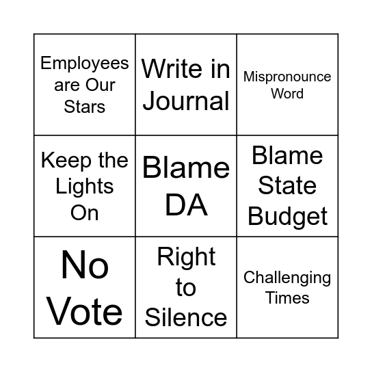 Commissioner Bingo Card