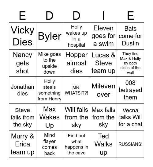 Stranger Things Vol. 2 Bingo Card