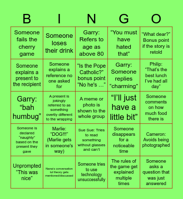 Porter/Skinner Xmas Bingo Card