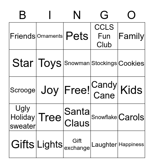 Happy Holidays Bingo Card