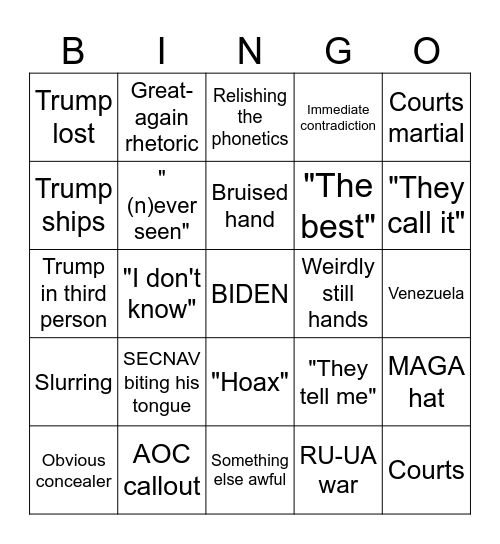 An Announcement Bingo Card