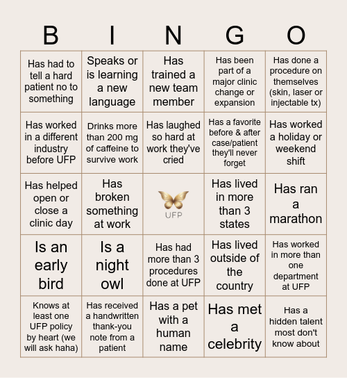 UFP Development Day 2026 Bingo Card