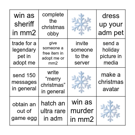 Noobs Christmas Bingo Card