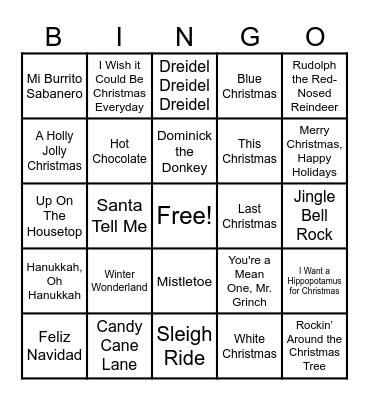 Bingo De Canciones de Navidad Bingo Card