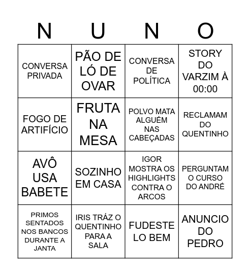 BINGO DOS PRIMOS Bingo Card