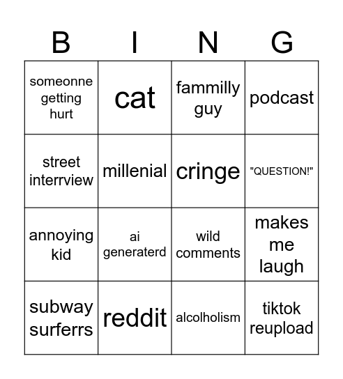 instagram reels Bingo Card