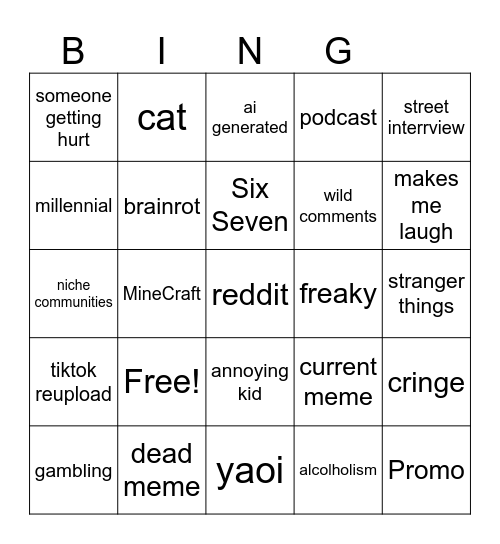 instagram reels Bingo Card