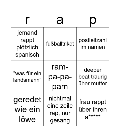 Deutschrap bullshit bingo Card
