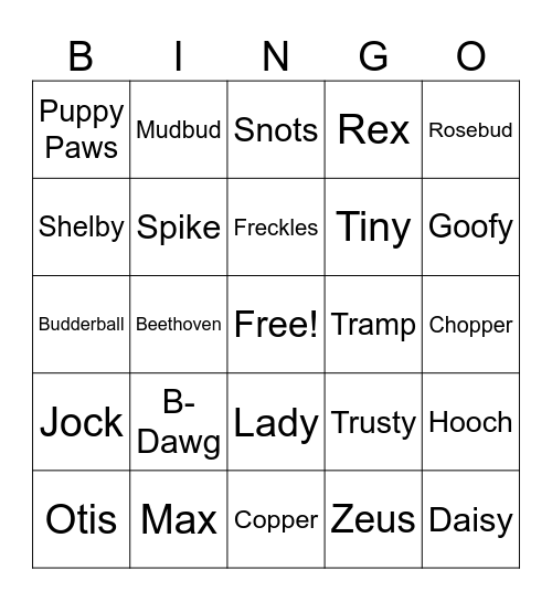 Famous Dog Movie Names Bingo Card
