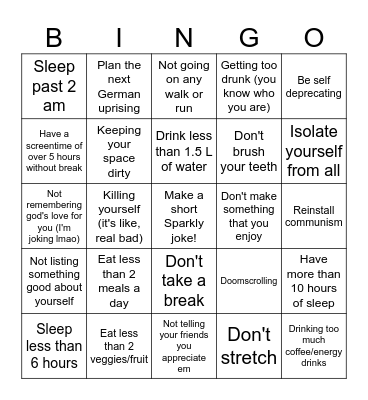 Mental healthn't Bingo Card