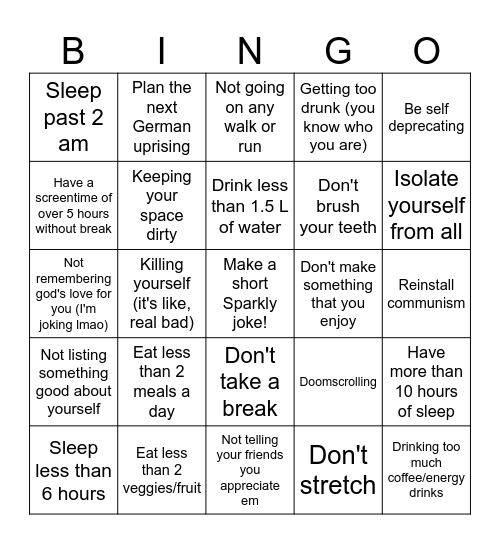 Mental healthn't Bingo Card