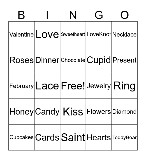 Valentines' Day Bingo Card