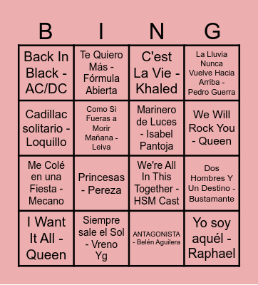 bingo  musical Marxu Bingo Card