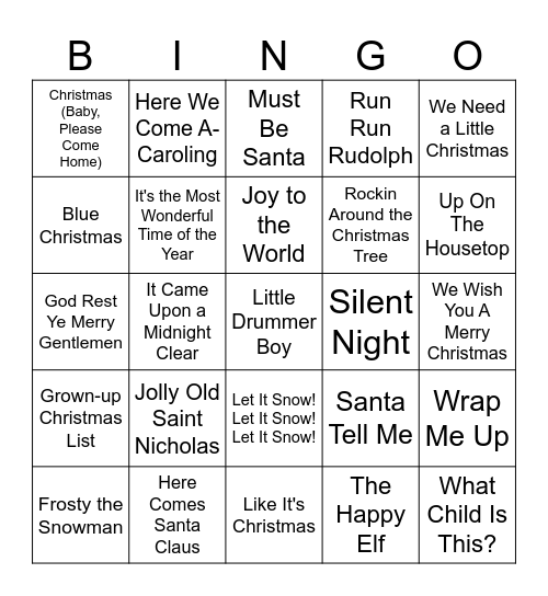 Christmas Music Bingo 2025 Bingo Card