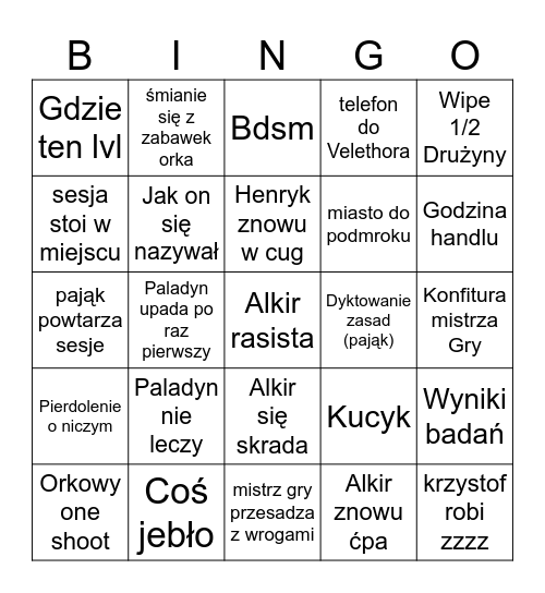 Valoris zli Bingo Card