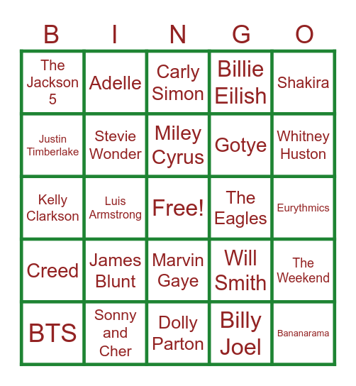 Who Sang That Bingo Card