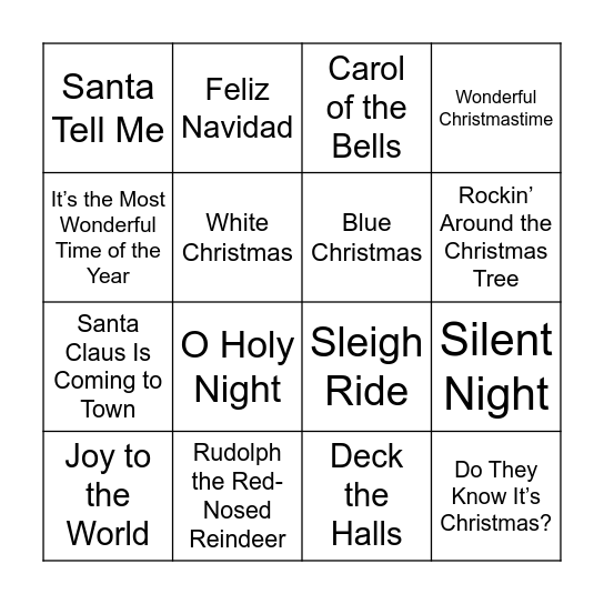 Christmas Song Bingo Card