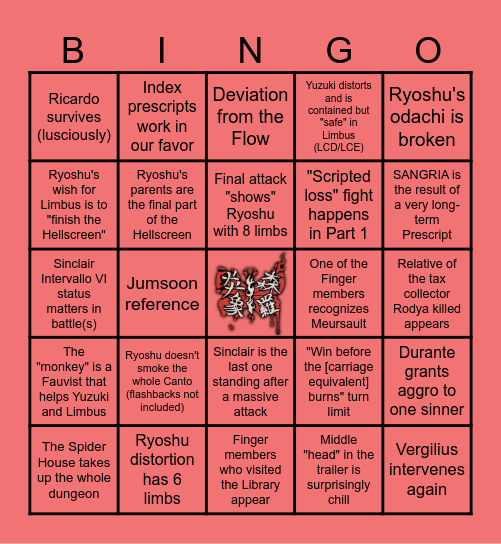Canto 9 Bingo Card