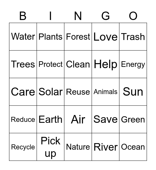 Earth Day Bingo Card