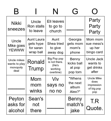 Family Christmas Bingo Card