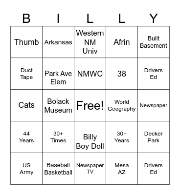 90 Years of Grandpa Bingo Card
