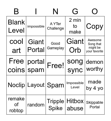 Recent Tab Bingo (Geometry Dash) Bingo Card