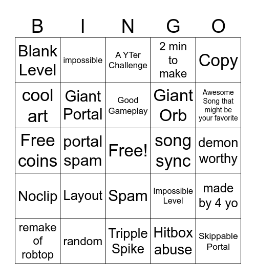 Recent Tab Bingo (Geometry Dash) Bingo Card