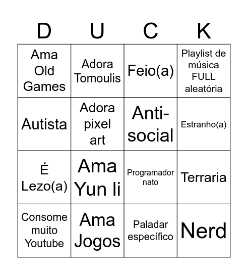 Similaridades com o Duck Bingo Card