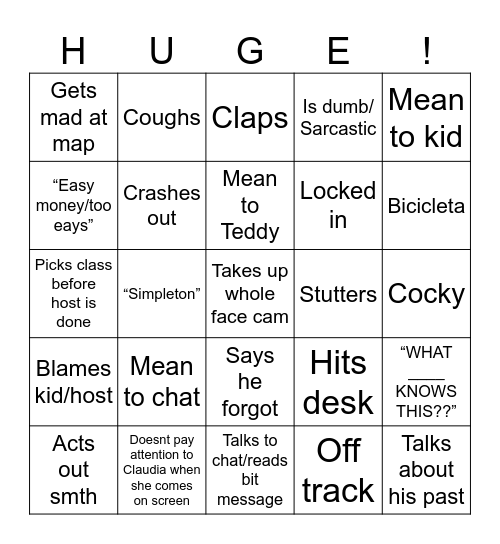 Caseoh 5th Grader Bingo Card