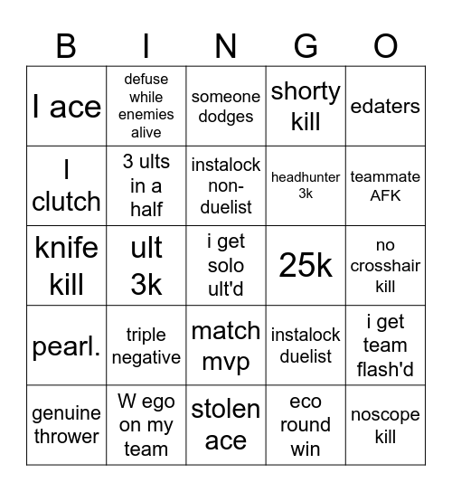 VALORANT Bingo Card