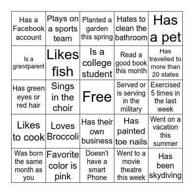Find Someone who... Bingo Card