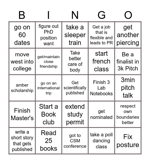 Kylah's 2026 Bingo Card