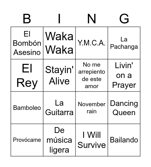 Bingo musical Bingo Card