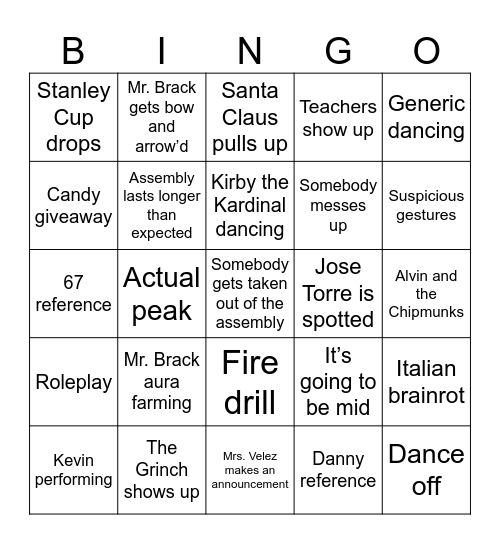 12 Days of Christmas Assembly Bingo Card