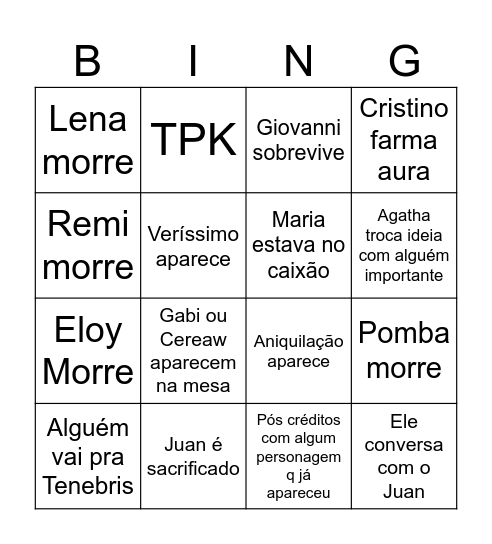 HEXATOMBE EP 10 Bingo Card