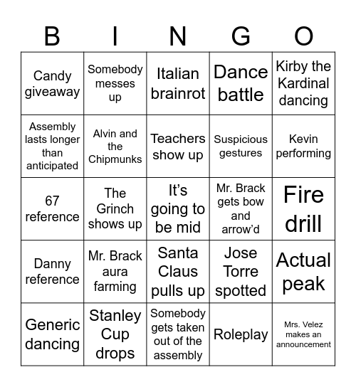12 Days of Christmas Assembly Bingo Card