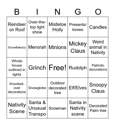 XMAS LIGHT BINGO Card