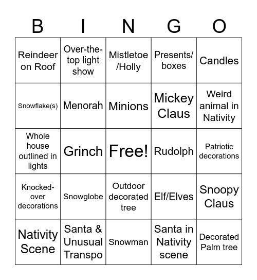 XMAS LIGHT BINGO Card