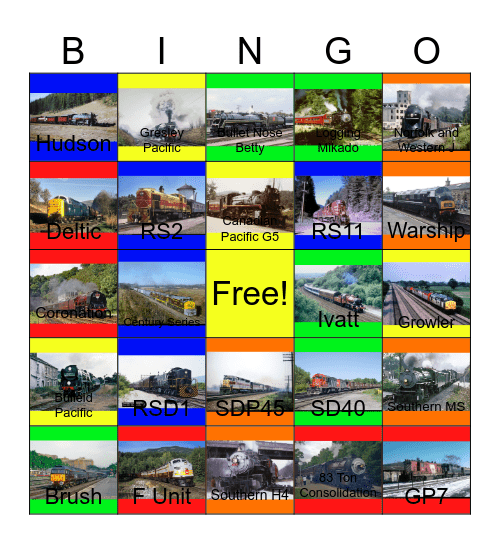 Railroads that I would like to operate a red and green steam engine one day Bingo Card